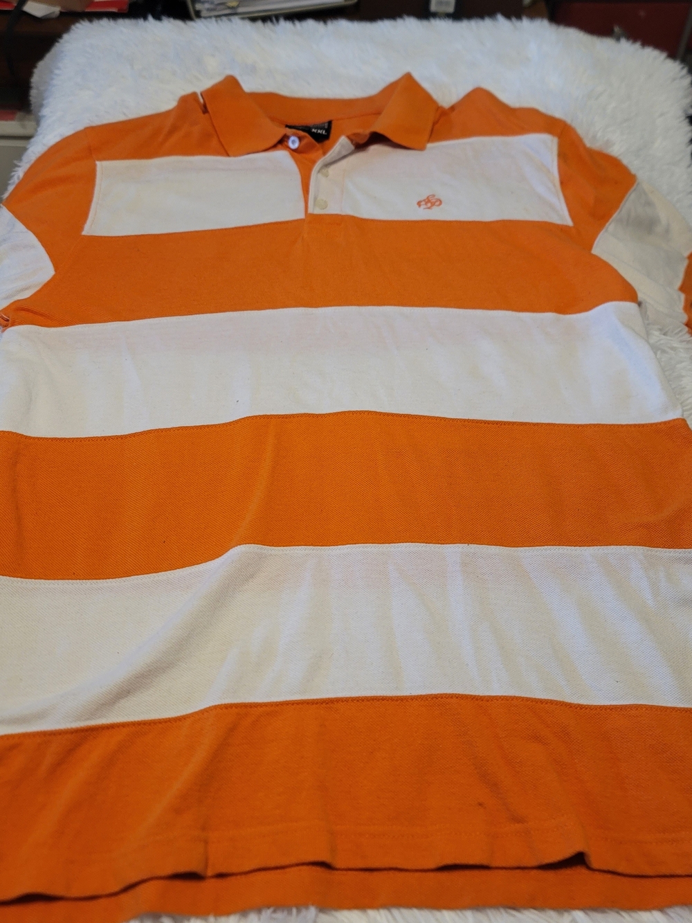 🔥3 For $25 South Pole Orange & White Stripe Polo Shirt XXL